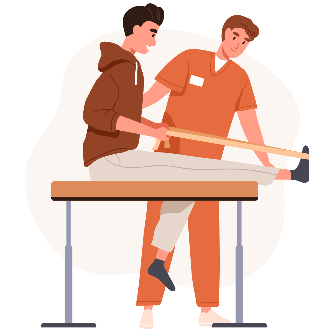 Patient und Therapeut führen Übung mit Kinesiotape durch